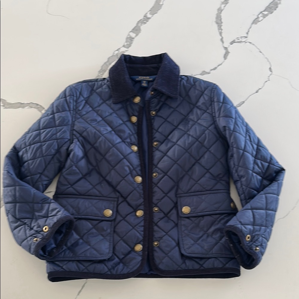 Ralph Lauren Kids Navy Quilted Jacket with Gold Buttons